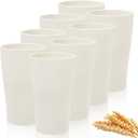 EI 8pcs Wheat Straw Cups - Beige Reusable Unbreakable Plastic Tumbler for Kitchen, Dishwasher Safe Water Glasses for Drinking, Coffee, Juice, Tea