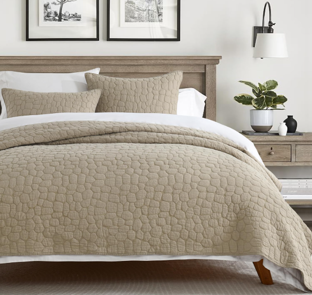 HORIMOTE HOME 100% Cotton Quilt Set King Size, Dark Beige Pre-Washed Bedspreads Coverlet Set with Cobblestone Pattern, Cozy Lightweight Stitching Decorative Bedding Cover for All Seasons