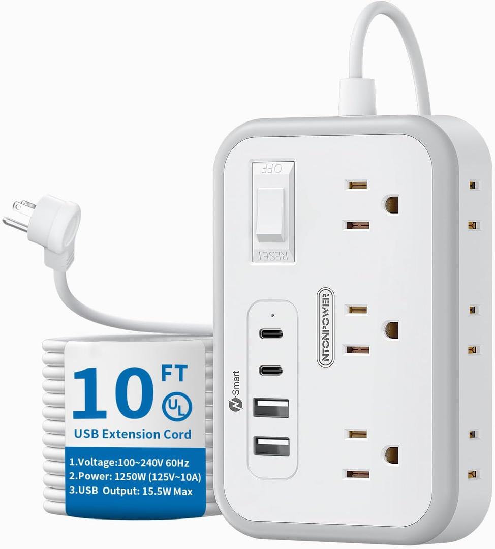 Surge Protector Power Strip 10 ft, Flat Plug Extension Cord with 6 Outlets 4 USB Ports, Outlet Extender Long Cord, Overload Protection, Extension Cord with Multiple Outlets for Indoor, Home, Office Surge Protector Power Strip 10 ft, Flat Plug Extension Cord with 6 Outlets 4 USB Ports, Outlet Extender Long Cord, Overload Protection, Extension Cord with Multiple Outlets for Indoor, Home, Office