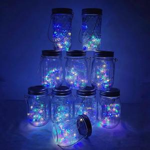 Solar Mason Jar Lights, 10 Pack 30 LED Fairy Star Firefly String Lids Lights with 10 Hangers for Patio Yard Garden Party Wedding Christmas Decoration(Jars Not Included) (10 Pack, Colorful)