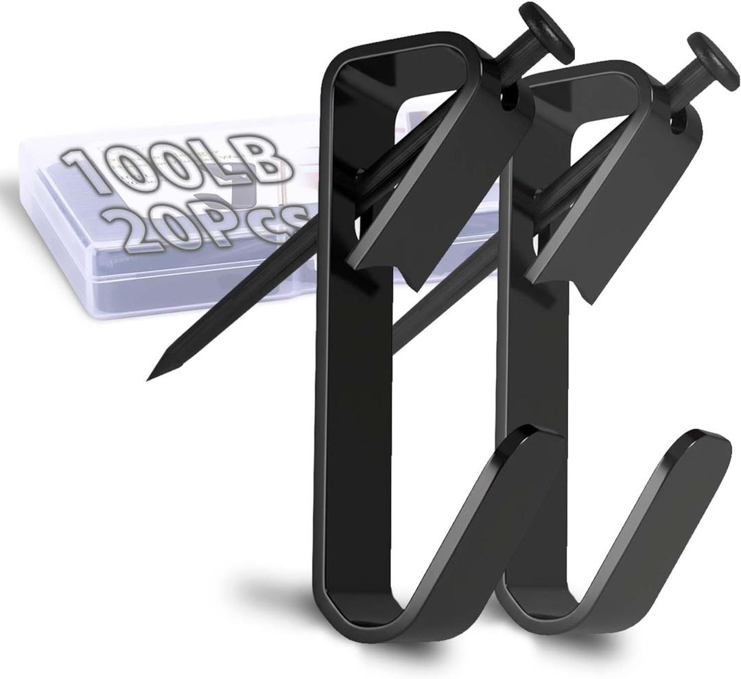 Picture Hangers Heavy Duty, Extra Thick, 100 lb, Decorative Hanging Hooks Hardware for Drywall and Plaster Walls with Large Nailers and Nails, Painting, 20pcs, Black