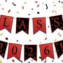 2 x Yancan Graduation Banner Party Decorations, Red Class of 2026 Grad Garland for College High School Decor