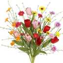 CISDUEO 6 Pcs Wildflowers Artificial Flowers Tulips and Fake Daisies Faux Wildflowers Spring Flowers Silk Floral Arrangement for Wedding Party Valentine Easter Home Decor Table Centerpieces Summer