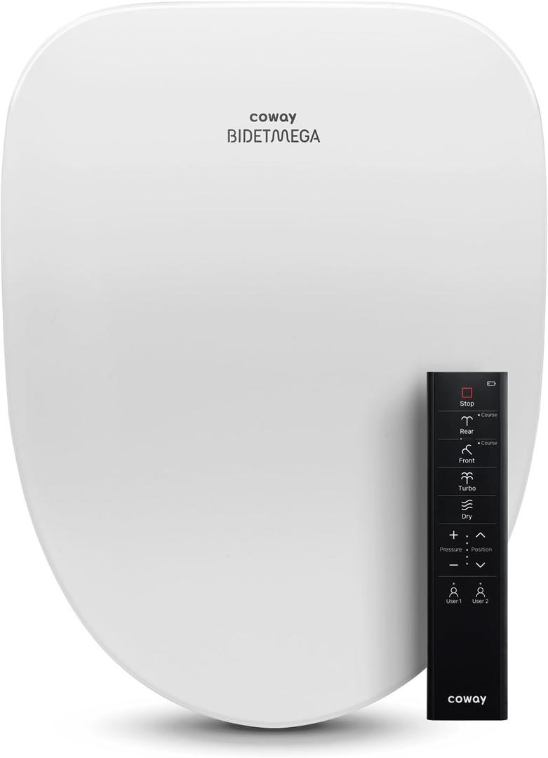Coway Electronic Bidet Elongated Toilet Seat with Instantaneous Water Heating, Heated Seat and Dryer, Soft Close Lid, Stainless Nozzle, Self Cleaning, Remote Control 400S