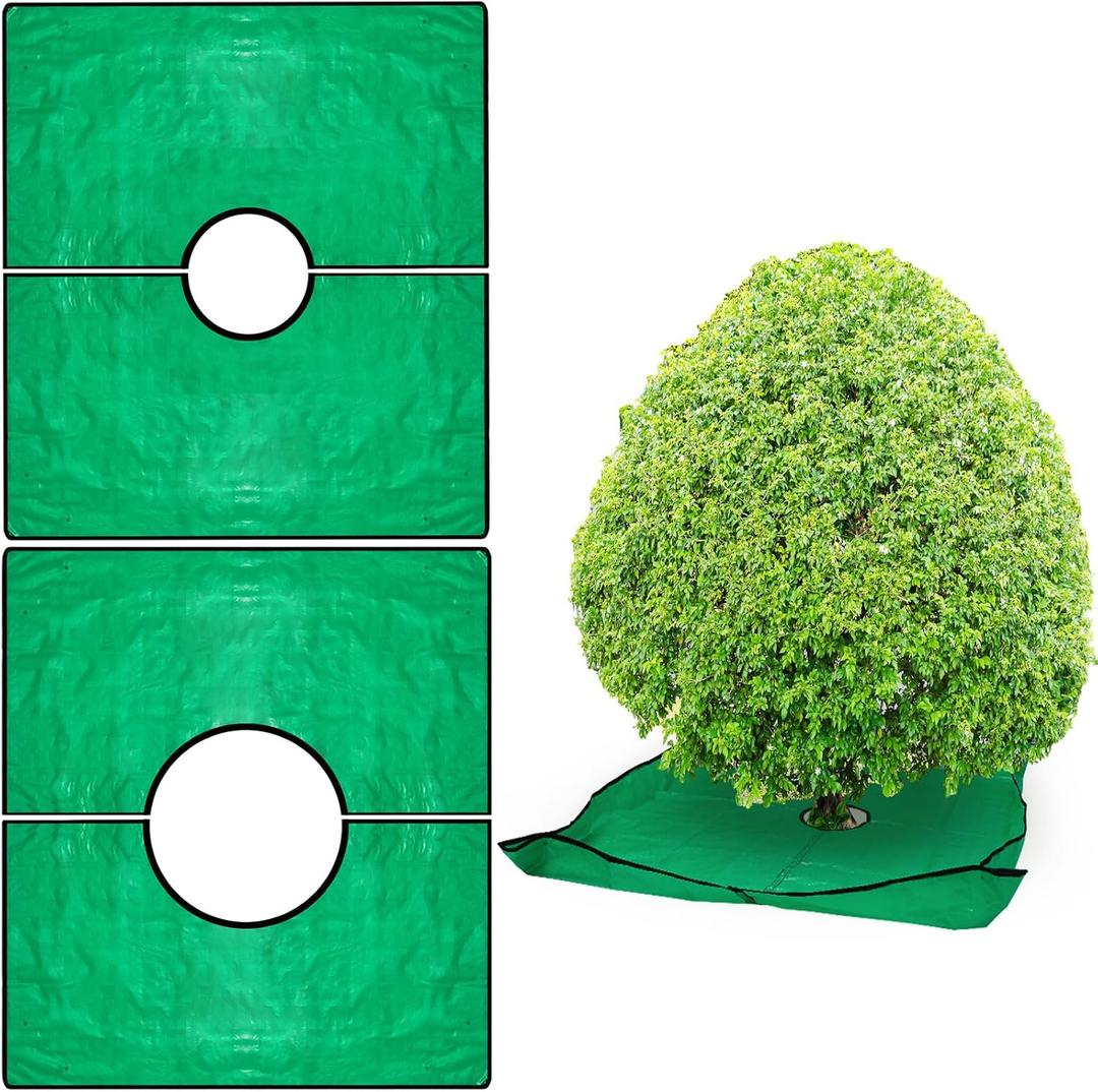 Amylove 2 Set Landscape Pruning Tarp 78.7"x78.7" Waterproof Bush Trimming Tarp with Hole Shrub Catcher with Four Corner Buckles for Leaf Collection Garden Tree Shrub Leaf Trimming Accessories