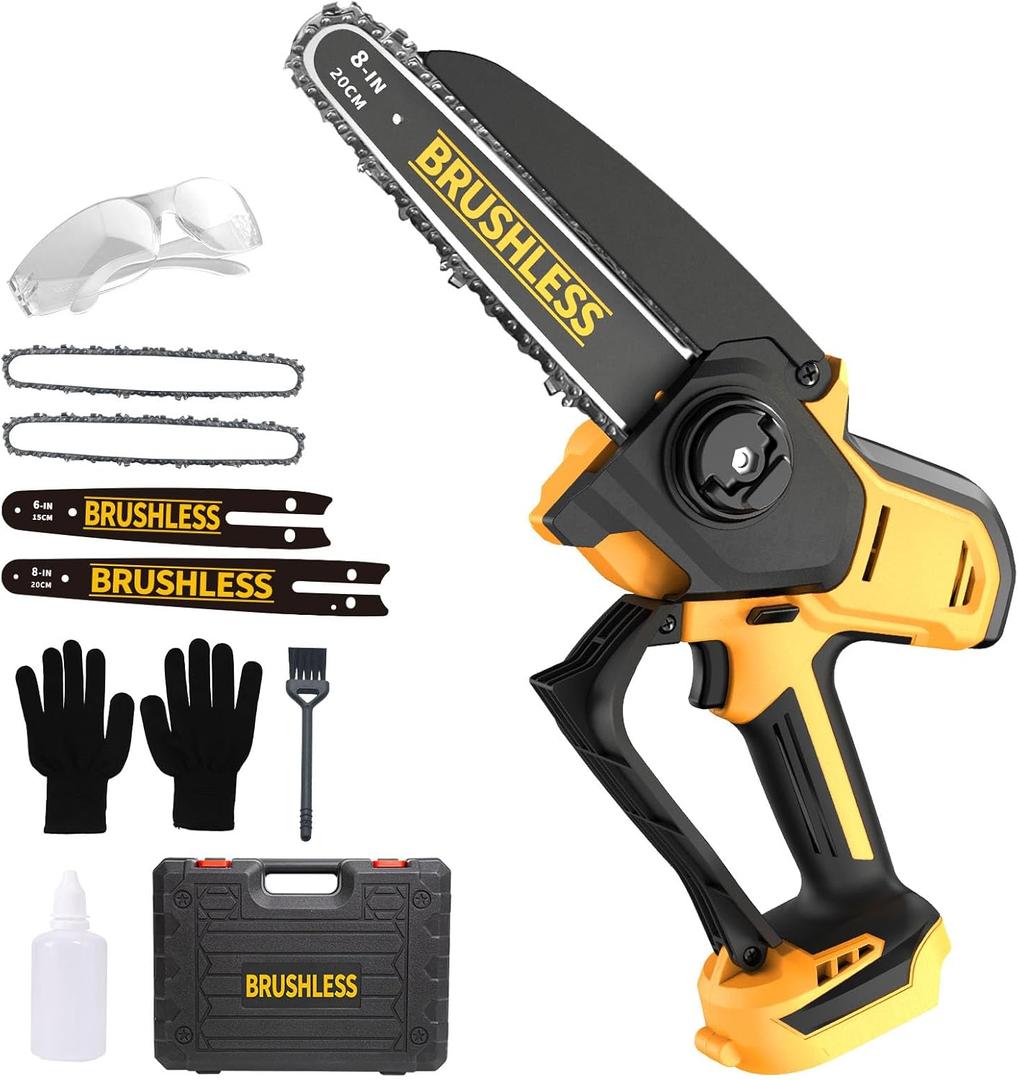 Mini Chainsaw Compatible With Dewalt 20V Battery MAX,8 Inch & 6 Inch Cordless Pruning Chainsaws,1000W Brushless Powered Mini Chain Saw for Tree Trimming (Not Battery)