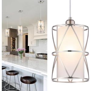 Pendant Lights Kitchen Island with Frosted Glass, Brushed Nickel Hanging Kitchen Lights, Cylindrical Modern Pendant Light, Kitchen Pendant Lighting Over Island, Foyer, Dining Room, Entryway (7''x 10'', 1 Light (Large))