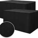 HolidayIdeas 2 Pack Fitted Table Covers Rectangle - 96 x 30 Inch - Black Linen Textured Tablecloths for 8 Foot Tables, Fabric Tableclothes for Party, Wedding, Trade Show