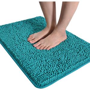 LOCHAS Luxury Bathroom Rug Shaggy Bath Mat 20 x 30 Inch, Washable Non Slip Bath Rugs for Bathroom Shower, Soft Plush Chenille Absorbent Carpets Mats, Teal Blue