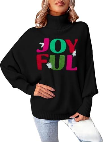 Christmas Sweaters for Women Merry Sweater: Oversized Turtleneck Sweaters 2025 Long Batwing Sleeve Xmas Pullover Tops M