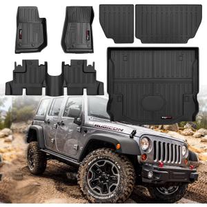 Custom for 2007-2018 Jeep Wrangler JK 4 Door Floor Mats & Cargo Liner & Backrest Mat All Weather TPE Rubber Protection Mat (for 2007-2018 JK 4 Door Accessories 6 Pcs)