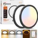 Matane 2Pack Dimmable Flush Mount Ceiling Light Fixture with Night Light, 18W 3000K 4000K 5000K, LED Low Profile Ceiling Lights for Bedroom Hallway Kitchen, 8.7inch Black Round