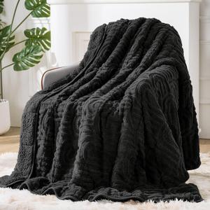 Sherpa Fleece Adult Weighted Blanket Great for Sleep, 15 lbs Dual Sided Soft Fuzzy Heavy Blankets for Couch Bed Sofa, Cozy Warm Fluffy Arched Jacquard Throw for Winter (Black, 60" x 80", 15 Pounds)