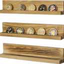 MyGift Challenge Coin Holder Rustic Brown Burnt Wood Casino Chip Display Wall Shelf Rack, Wall Mounted Challenge Coin Display Set of 3