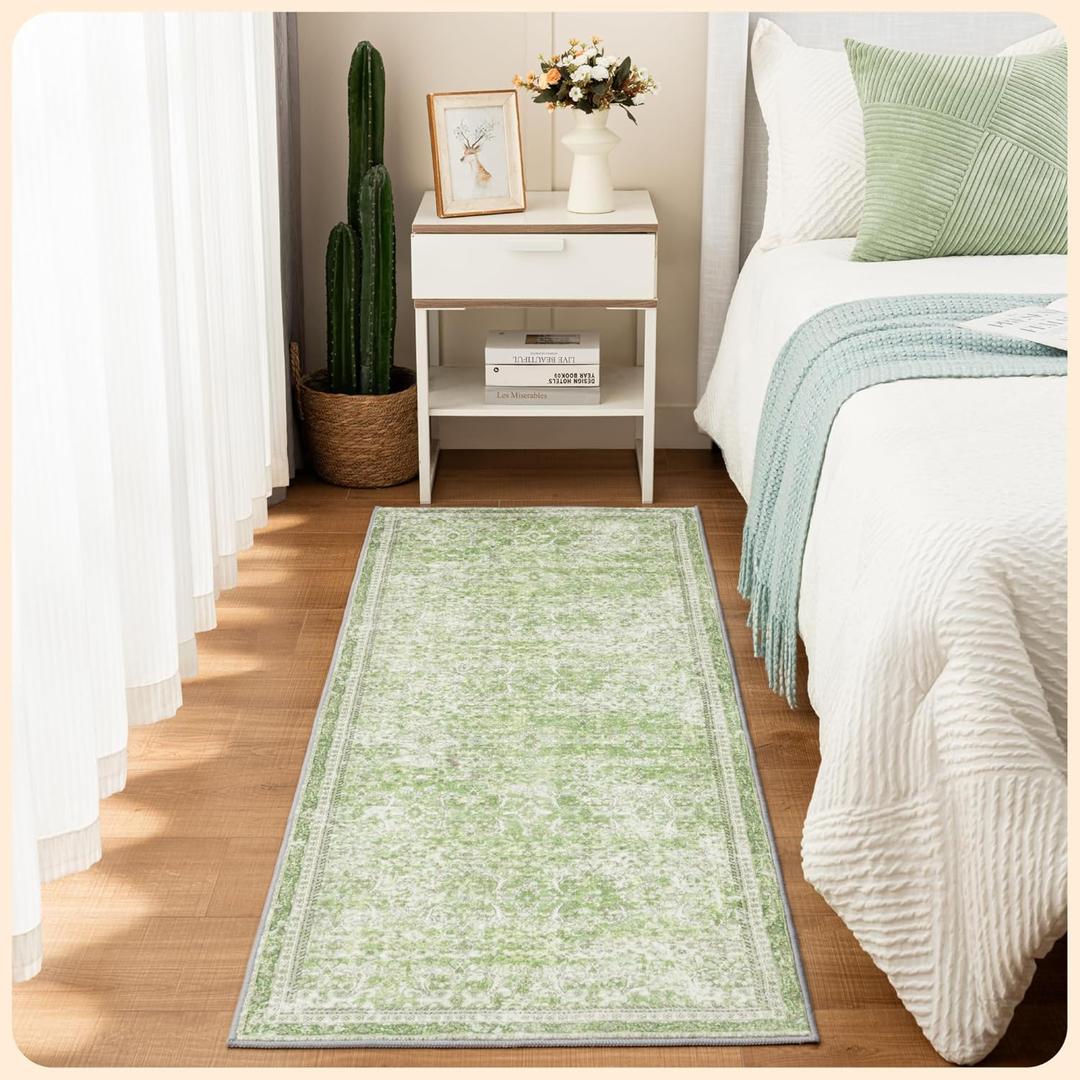 Istana Hallway Runner Rug 2x6 - Light Green Kitchen Rugs Non Slip Washable -Silk's Soft Touch Carpet Runner - Stylish Rug Runner for Home