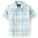 The Children's Place, Boys, Short Sleeve Button Down Shirt, Mint Chip Plaid, X-Small