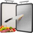 Stainless Steel Cutting Board with Durable Anti-scratch Grid Design, Large 1612 Double Sided Non Toxic Chopping Board for Kitchen, Dishwasher Safe, Non-slip Edge, Garlic Grinding Area (16"L x 12"W, Black)