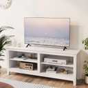 Modern TV Stand for 65 inch TV, White Wood TV Cabinet with 4 Open Storage Shelves, Fits 50-65 Inch TVs, 55 Inches W x 15 Inches D x 22.8 Inches H