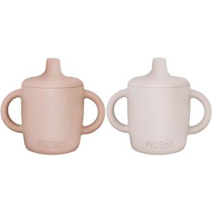 KIDSco. Silicone Sippy Cups (2 Pack) Soft Spout & Easy Grip Handles for Babies 6+ months, Plastic Free, Toxic Free Silicone, Leak-Resistant, Dishwasher Safe (Pink and Sandy Shore)