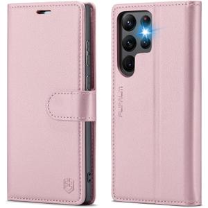 Wallet Case for Samsung Galaxy S22 Ultra, RFID Blocking Credit Card Holder, PU Leather Folio Flip Kickstand Protective Shockproof Cover for Samsung S22 Ultra (Rose Gold)