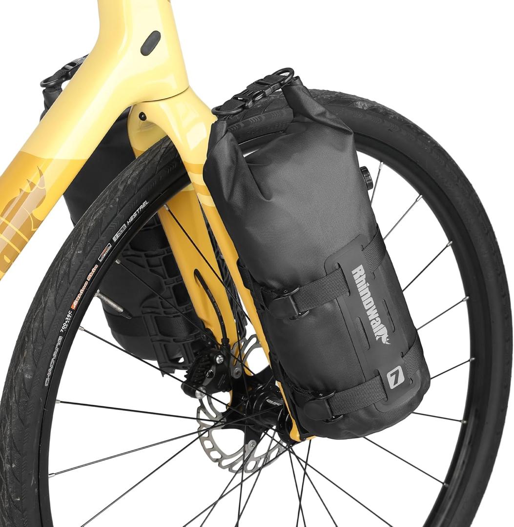 Rhinowalk Bike Front Fork Bag Waterproof Bike Pannier Bag Saddle Bag Fork Bag Rack Bicycle Bag 7L for Mountain Bike Road Bike Accessories-Black
