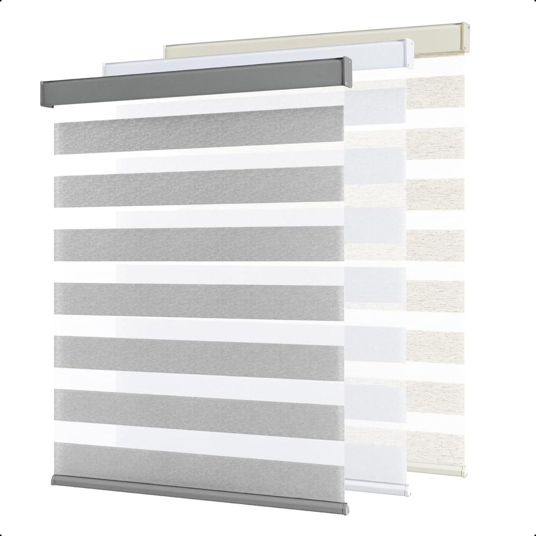 SHECUTE Cordless Zebra Blinds for Windows, Zebra Roller Window Shades for Day & Night, Light Filtering Room Darkening Window Blinds for Home and French Doors(Grey, 33.5"W x 72"H, Support Custom Size)
