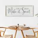 ZZJJHYWGQ Life is Short Make It Sweet Sign Wall Decor 32"×12" for Bedroom Family Inspirational Quote Large Wood Framed Wall Hanging Art (White)