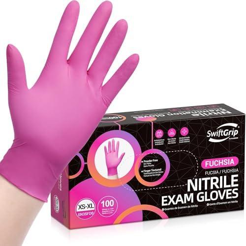 SwiftGrip Powder-Free Nitrile Gloves, 3-mil, Disposable Nitrile Gloves, Latex-Free, Powder-Free - Pink/Fuchsia, XL