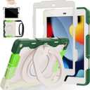 ROISKIN for iPad 10.2 Case 9th 8th 7th Generation with Screen Protector [15ft Drop Protection], 360 Rotating Kickstand Shoulder Strap Hand Grip Pencil Holder Kids Case for iPad 10.2 inch Case (Green)