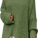 Saodimallsu Womens Oversized V Neck Sweaters Batwing Long Sleeve Knit Fall Slouchy Pullover Sweater Tops (Large, Army Green)