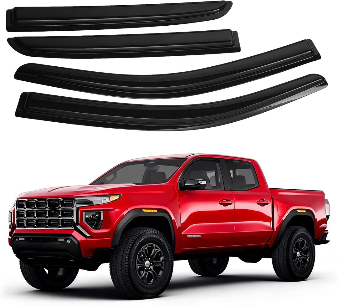 Canvcle Window Visors Rain Guards for 2023-2025 2026 Chevrolet/Chevy Colorado/GMC Canyon Crew Cab Accessories, Outside-Mount Tape-On Side Window Wind Deflectors Vent Visors Shades Rainproof 4PCS