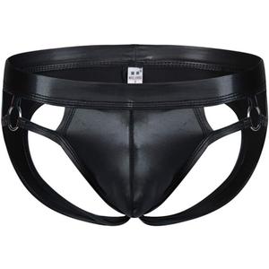 Mens Thong Underwear Elastic Low Waist Hollowed Back Men Bulge Pouch Thongs Briefs Black (L)