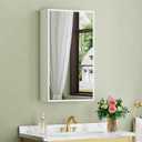 Buruis 15 x 26 in Framed Medicine Cabinet Mirror for Bathroom, White, 14 x 24 inch Single Door