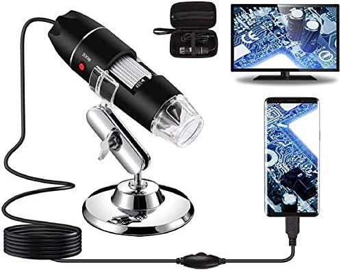USB Digital Microscope 40X to 1000X, 8 LED Magnification Endoscope Camera with Carrying Case & Metal Stand, Compatible for Android Windows 7 8 10 11 Linux Mac (Not for iPhone/iPad)