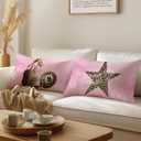 Trendy Pink Cheetah Print Pillow Covers 18x18, Cheetah Print Room Decor, Preppy Leopard Lucky 8 Ball Star Decorative Throw Pillow Covers for Girls Bedroom Living Room Home, Set of 2