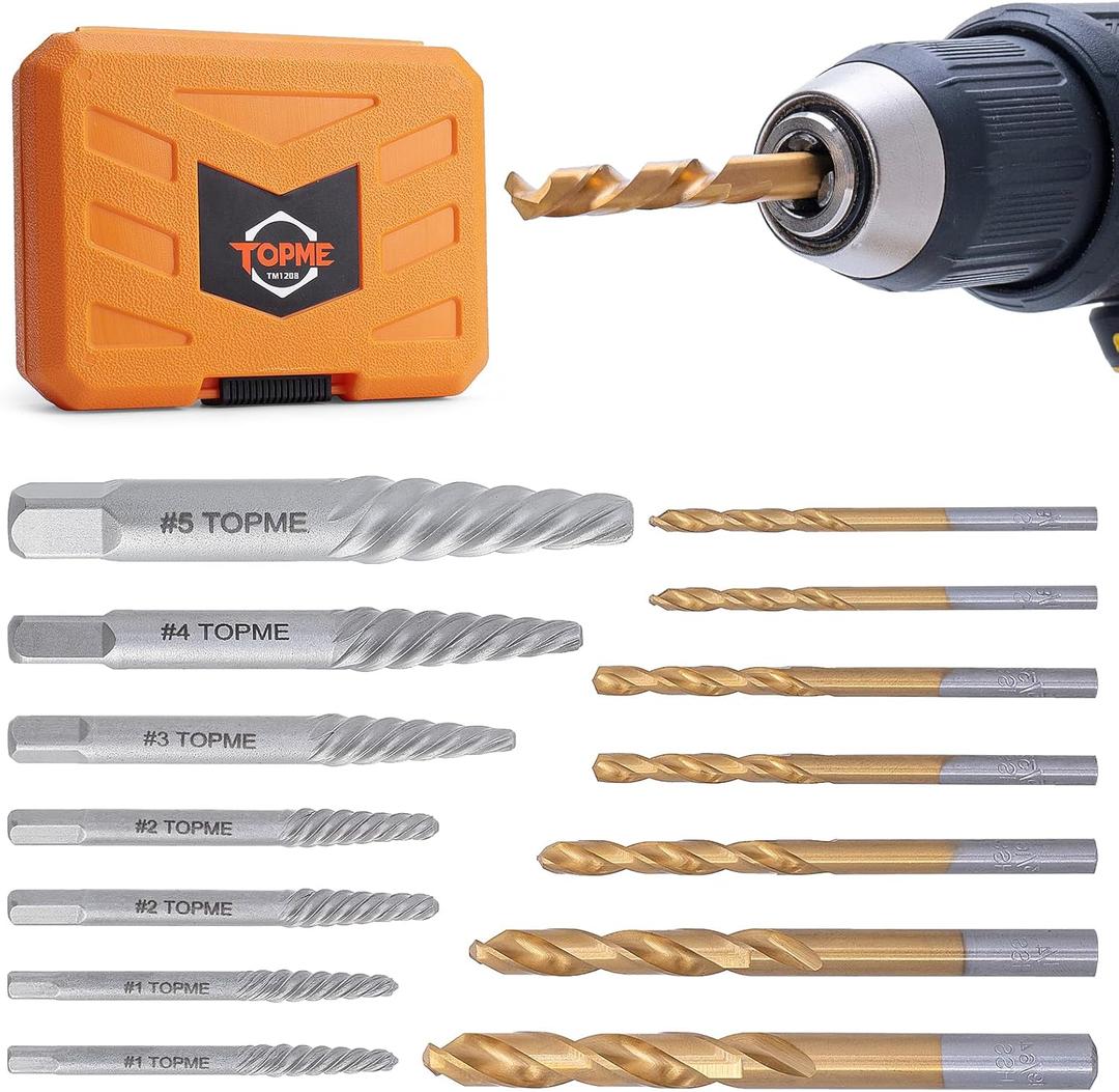 Screw Extractor Set, 14PCS Easy Out Screw Extractor Set and Left-Hand Drill Bit Set, Stripped Screw Extractor Set for Removing Damaged Screws, Broken Bolts, Studs