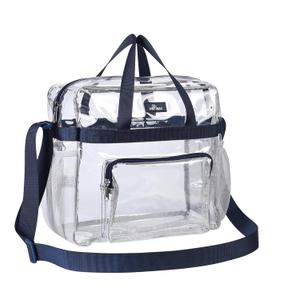 Bagenius Clear Tote Bag Stadium Approved, 12x6x12 Game Day Clear Satchel Bag with Shoulder Strap for Concert Work and Sports (Navy)