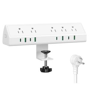 Jgstkcity Desk Clamp Power Strip,45W Fast Charging Station,4 USB-C,4 USB-A,Desk Mount Surge Protector,1875W Extension Cord with Multiple Outlets,ETL Listed,for Home Office Dorm Room,White,6 FT