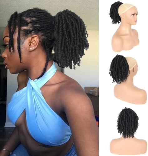 Oseti Dreadlock Curly Black Loc Drawstring Ponytail for Black Women, Short Loc Petal Bun Loc Accessories Clip in on Ponytails Hair Extensions Fake Ponytail Synthetic Hair Pieces for Black Women