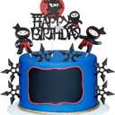 Wonderjune 9 Pcs Ninja Happy Birthday Cake Toppers Black Red Glitter for Ninja Theme Birthday Party Karate Kung Fu Warriors Cake Decorations Supplies