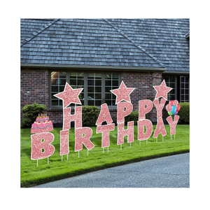 Jetec 18 Pieces Happy Birthday Yard Signs with Stakes, 16 Inches Birthday Outdoor Lawn Signs, Cake Balloon Patio Decorations, Garden Lawn Decorations for Party Outdoor Decor(Rose Gold)
