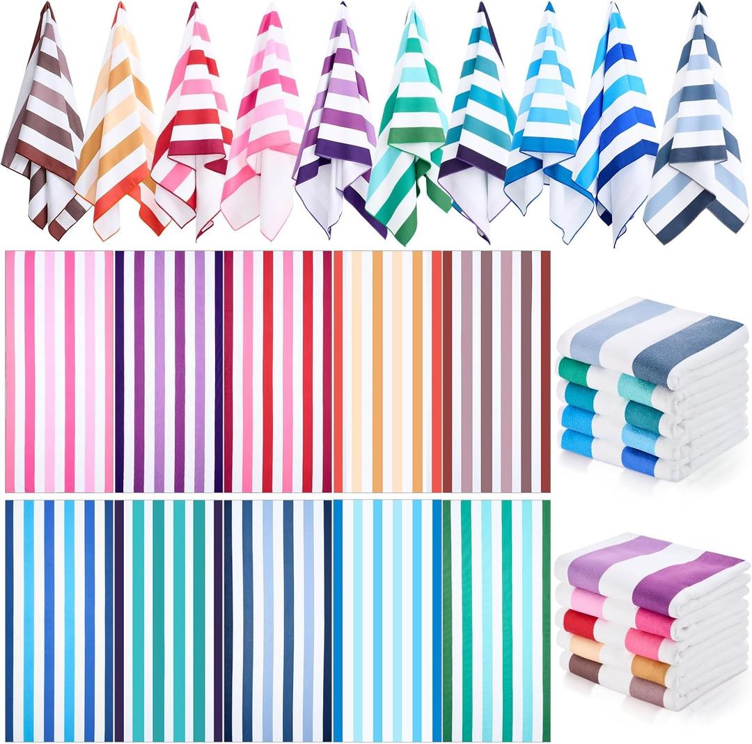 EBOOT 10 Pack Oversized Beach Towel Set Extra Large Pool Towels Microfiber Quick Dry Swim Blanket for Adult Women Men Face Hand Body Bath Travel Pool(Rainbow Color,36 x 72 Inch,Color Stripe)