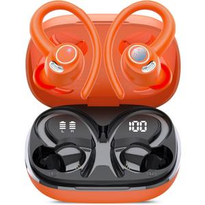 Wireless Earbuds, Bluetooth 5.4 Headphones Sport, Over Ear Buds With ENC Noise Cancelling Mic, 48H, Wireless Earphone With Earhooks, Stereo Deep Bass, IP7 Waterproof ear bud for Workout Running,Orange