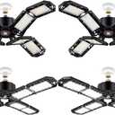 4 Pack LED Garage Light, Super Bright Screw in E26/E27 Ceiling Shop Work Lamp, 200W 20000 Lumen Deformable Basement Bulb Fixture with 8 Adjustable Panels