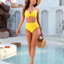 ZAFUL Women High Waisted Bikini Sets Two Piece Swimsuit Push Up Twist Front Ruched Bathing Suit (Yellow)