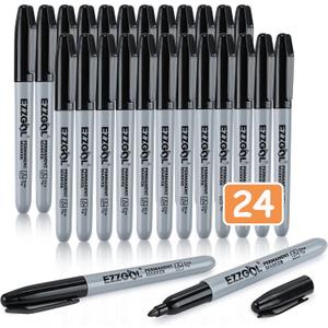 Black Permanent Markers Bulk, 24 Packs Fine Tip Permanent Marker, Waterproof Markers, Premium Smear Proof Pens, Quick Drying, Office Supplies for School, Office, Home