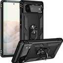 Androgate Designed for Google Pixel 6 Case with HD Screen Protectors, Military-Grade Metal Ring Holder Kickstand 15ft Drop Tested Shockproof Cover Case for Pixel 6 Black