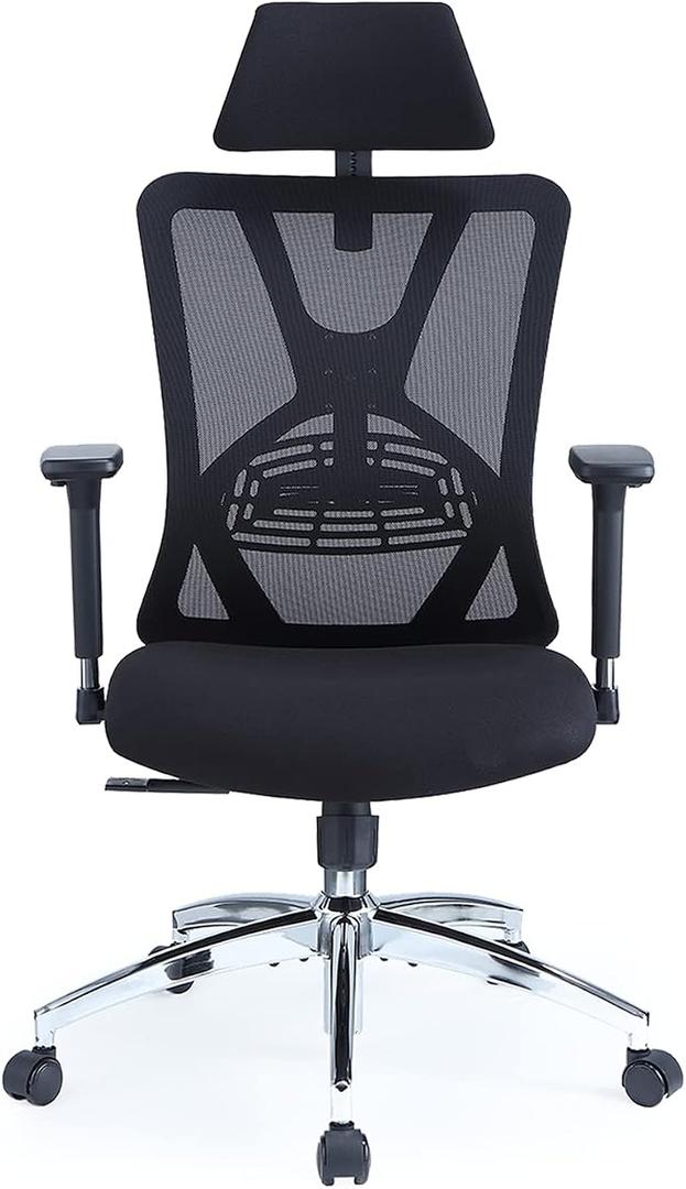 Ticova Ergonomic Office Chair - High Back Desk Chair with Adjustable Lumbar Support, Headrest & 3D Metal Armrest - 130° Rocking Mesh Computer Chair, 69 × 25 × 53 cm