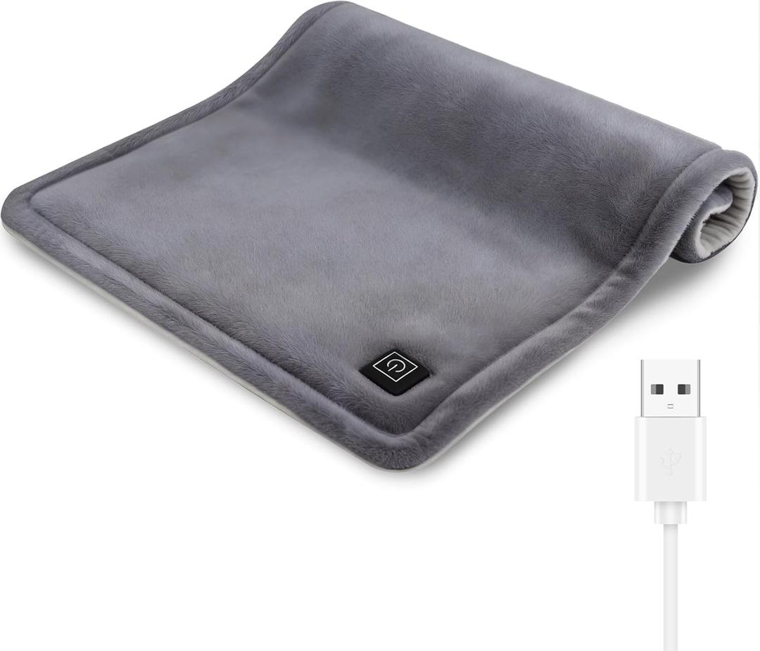 USB Heating Pad for Travel Warmth Outdoors, 5V Small Heated Pad FSA Eligible HSA Non-Rechargeable Heat Therapy for Pain Relief Abdomen Cramps, 3 Heat Settings & Auto Off (16"x 12") Gray