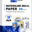 Printers Jack Water Slide Decal Paper Inkjet WHITE 20 Sheets A4 Size Premium Water-Slide Transfer Paper Printable Water Slide Decals for Tumblers, Mugs, Glasses DIY